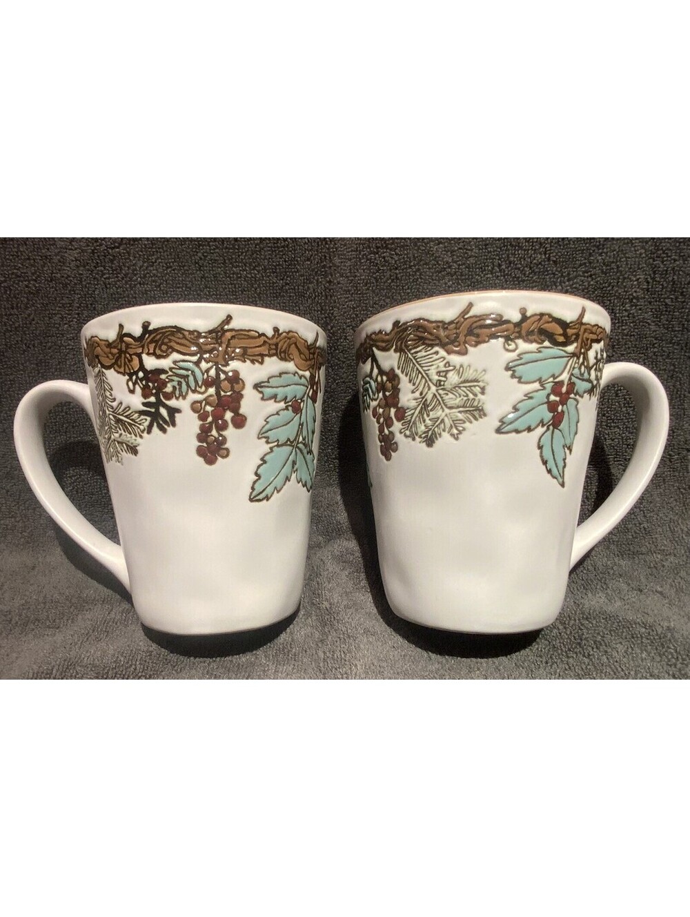 Spectrum Designz 2017 Ceramic Set of Two 14 oz. Embossed ‘Wood Forest’ Mugs